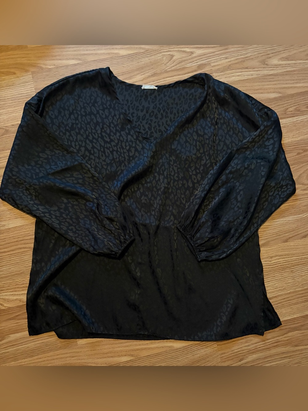 Women's Black Leopard-Print V-Neck Blouse